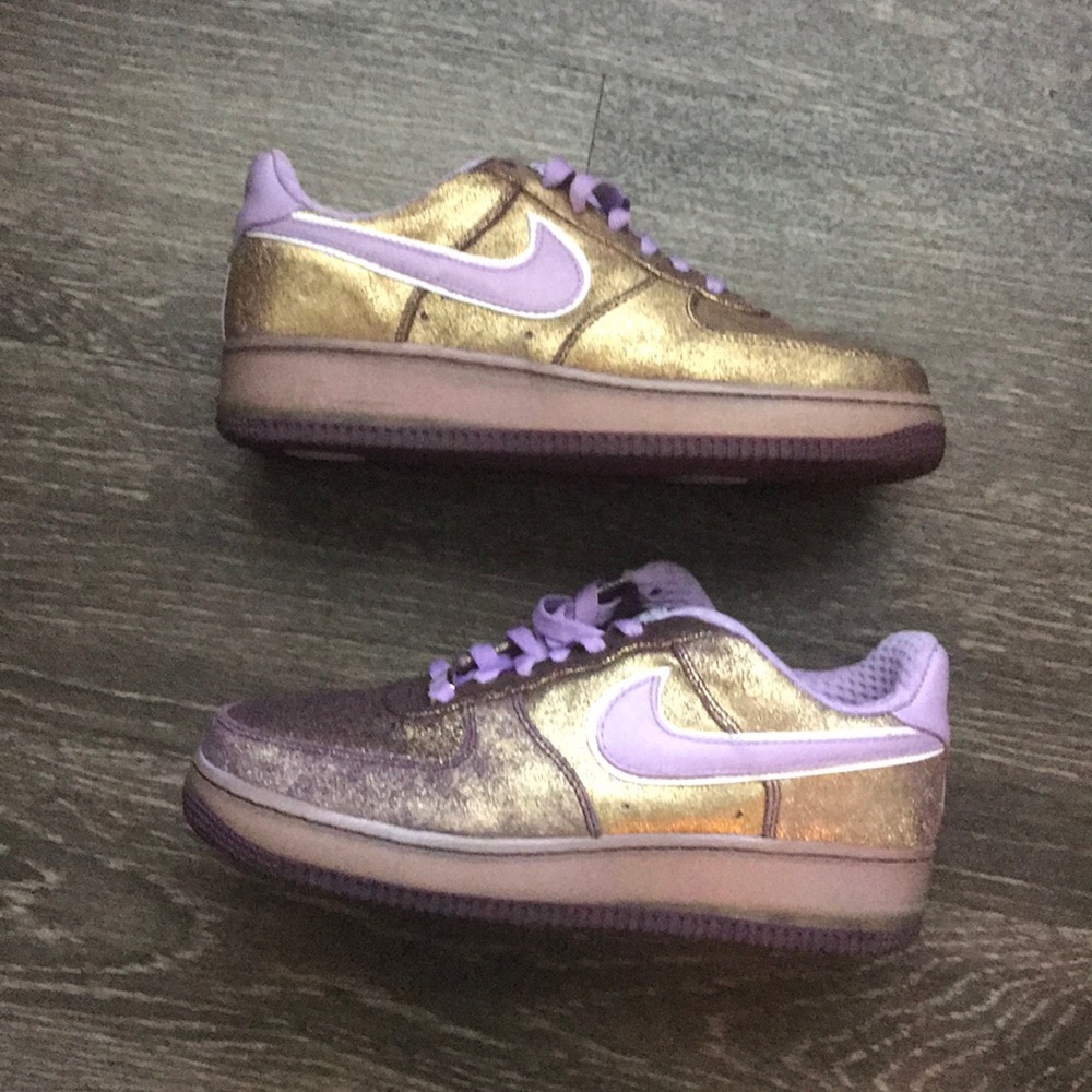 Gold and Purple Air Force Ones